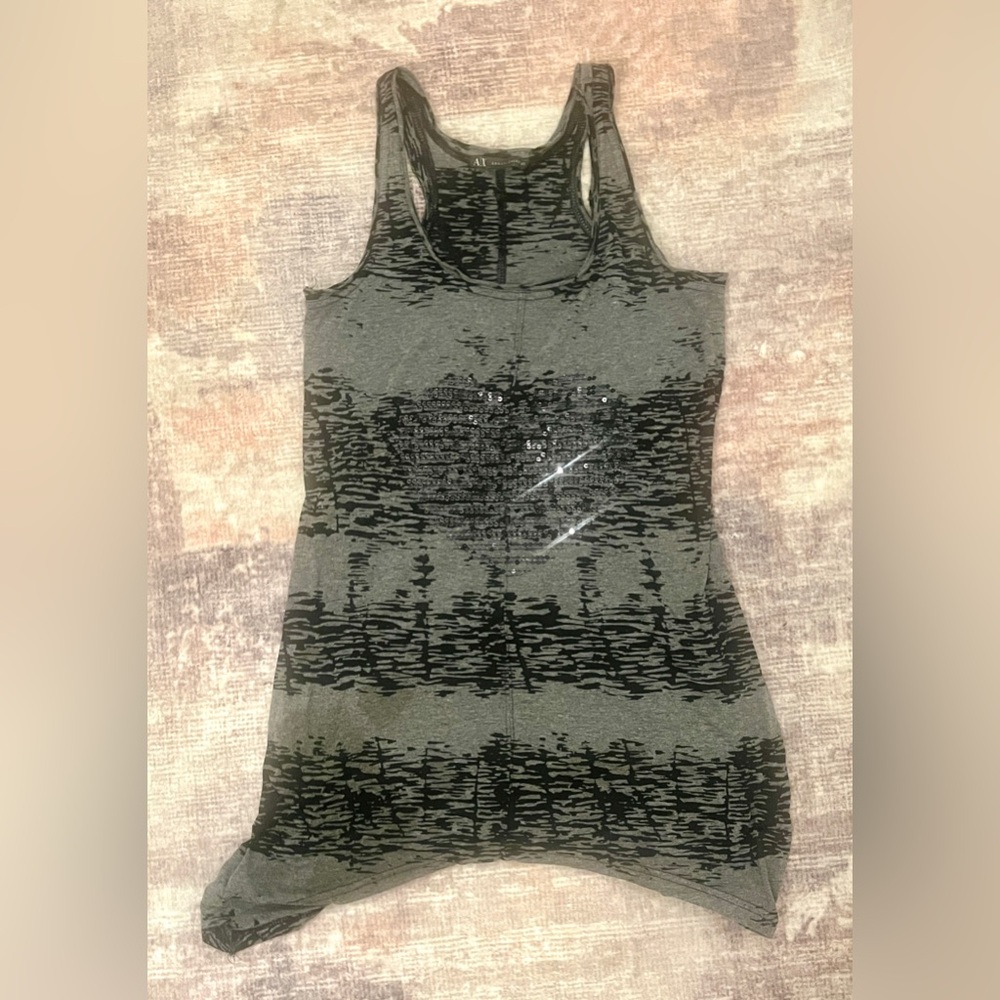 Armani Exchange Women’s Black & Grey Sequin Heart Tank! Sz XS! Athleisurely!